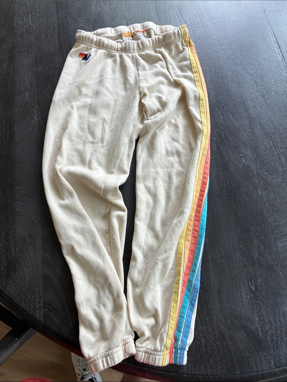 Aviator Nation Cream Joggers with Rainbow Side Stripes - Picture 2 of 6
